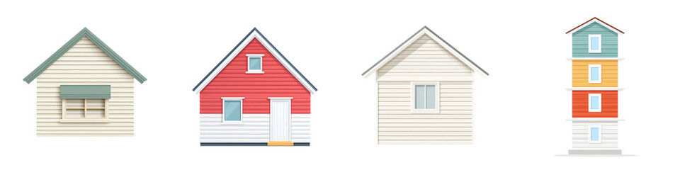 Set of Colorful Cartoon Houses Isolated on White