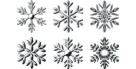 Six Hand Drawn Snowflakes Collection