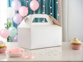 Gable Box Mockup with Cupcakes and Balloons