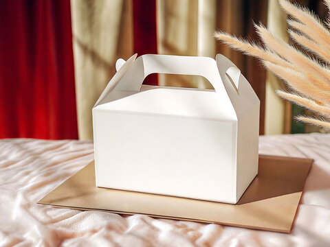 Gable Box Mockup with Pampas and Warm Light