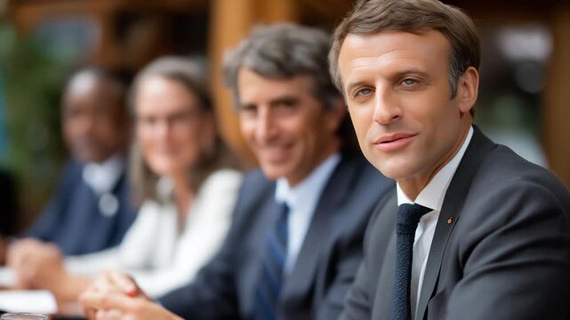 Political leaders at summit table debating trade policies with interpreters assisting, symbolizing multicultural dialogue, structured diplomacy, and complex global decision-making procedures.