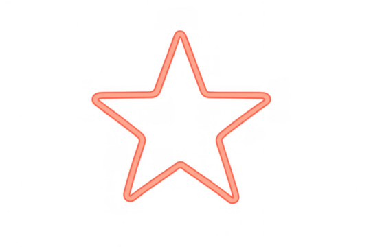 Neon star shape glowing with electric light, illustrating a retro sign or rating symbol. Transparent background for versatile use