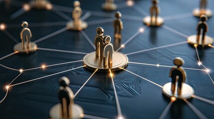 A network of interconnected people on a dark surface.