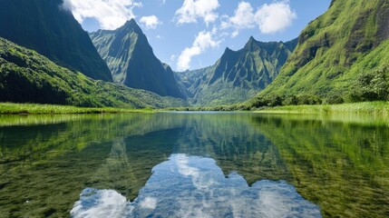 Serene mountain lake reflecting a vibrant sky.