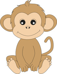 Cute cartoon monkey sitting, vector illustration for kids