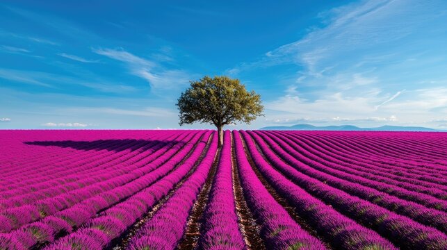 Lone Tree in Lavender Field