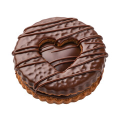 a chocolate covered cookie with chocolate icing cutout and isolated on transparent or white background. PNG
