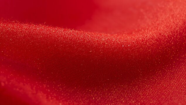 Closeup macro shot of a textured red fabric with sparkling glitter