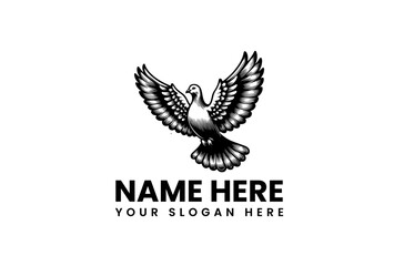 Elegant dove logo design in flight, wings spread, symbolizing peace, freedom, and purity, perfect for branding, spiritual concepts, and serene ventures