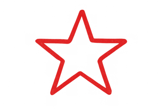 Red star outline icon on transparent background representing award, favorite, rating, quality, success, and ranking concepts - Powered by Adobe