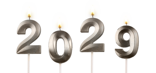 Burning number candles 2029 representing New Year, hope, joy, and bright beginning isolated on white