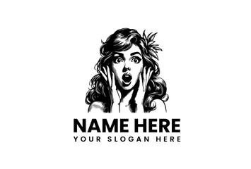 Shocked Woman Logo Design Template with Hands on Face for Creative Brands