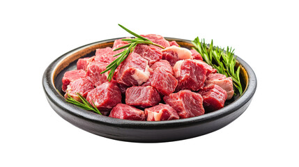 Raw Beef Cubes with Rosemary isolated on a transparent background 1