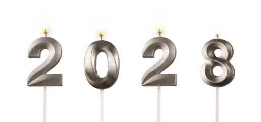 Glowing 2028 number candles shining softly, symbol of joy, celebration, and New Year festive