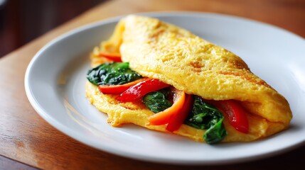 Fluffy Vegetable Omelet with Spinach and Red Pepper