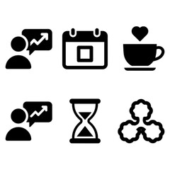 Solid Vector Icon Set for Business Strategy, Scheduling, and Productivity