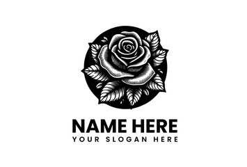 Elegant Rose Logo Design Concept Featuring a Detailed Floral Illustration and Customizable Text