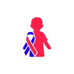 Child supports awareness ribbon for childhood cancer on white backdrop, symbolizing hope and solidarity for those affected by the disease.