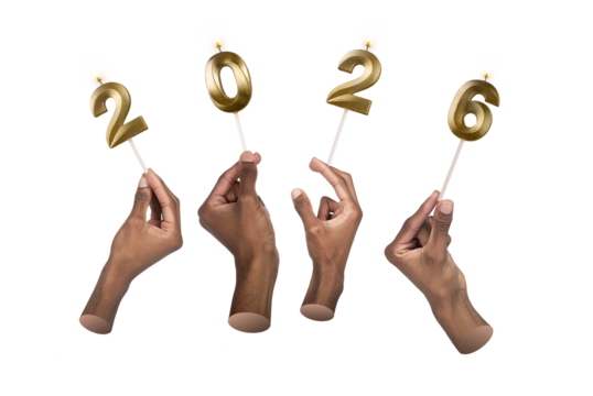 Human hands lifting 2026 candle digits expressing joy, holiday spirit, and upcoming New Year