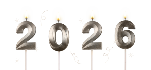 Lit glossy number candles 2026 glowing warmly, festive symbol of New Year celebration, hope and