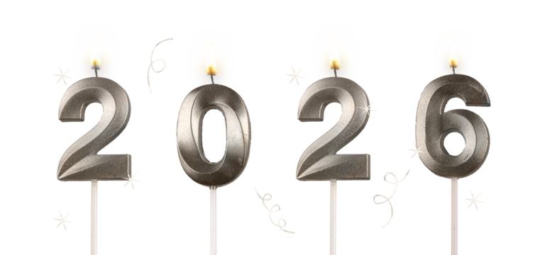Lit glossy number candles 2026 glowing warmly, festive symbol of New Year celebration, hope and