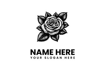Obraz premium Elegant monochrome rose illustration with intricate details and classic botanical style, perfect for sophisticated logo designs, timeless branding, or as a versatile floral graphic element