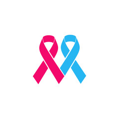 Pink and blue ribbons symbolize pregnancy loss awareness on white backdrop, representing support and remembrance during pregnancy and infant loss awareness month.