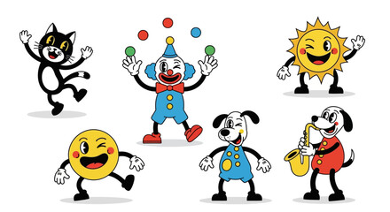 Fototapeta premium Vintage style cartoon characters showcasing a playful and whimsical animation collection