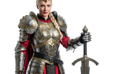 Stunning Medieval Knight Woman with Sword and Ornate Armor, Ready for Fantasy Epic