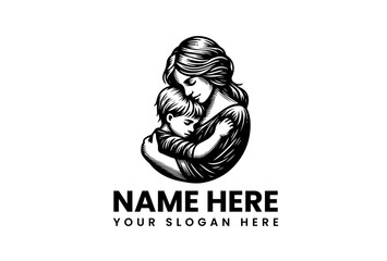 Mother and child embracing logo design template, perfect for family-related businesses or organizations