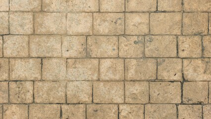 Old brown brick tile floor with stains and scratches, walkway, sidewalk, garden path, background, and texture images.
