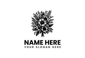 Elegant floral logo design featuring a bouquet of blossoms and foliage, perfect for branding and professional use
