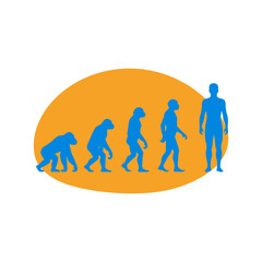 Evolutionary stages depict human development from apelike ancestor to modern man in a symbolic representation of progress and transformation.