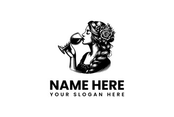 Elegant Woman Enjoying Wine Logo Design for Sophisticated Brand Identity
