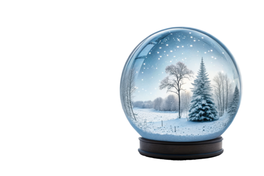 Snow Globe Landscape with Winter Trees and Falling Snow