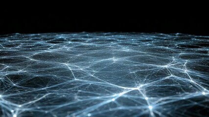 Glowing neural network grid and digital network web merging into data driven connectivity mesh with - Powered by Adobe