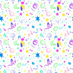 Festive Celebration Seamless Pattern with Confetti and Stars for Joyful Backgrounds