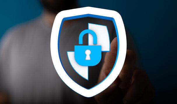 Protective shield with lock, symbolizing data security and privacy. Internet safety and cyber protection concept, secure digital expe - Powered by Adobe