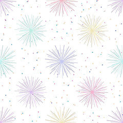 Festive Fireworks Burst Pattern Colorful Explosion Design on White Background with Party Confetti