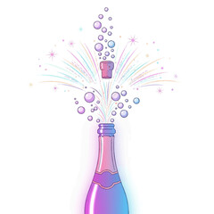 Champagne Bottle Explosion with Bubbles and Sparks Illustration