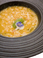 plate of Pochas beans and borage. beautiful and tasty food, typical Spanish, close-up shot
