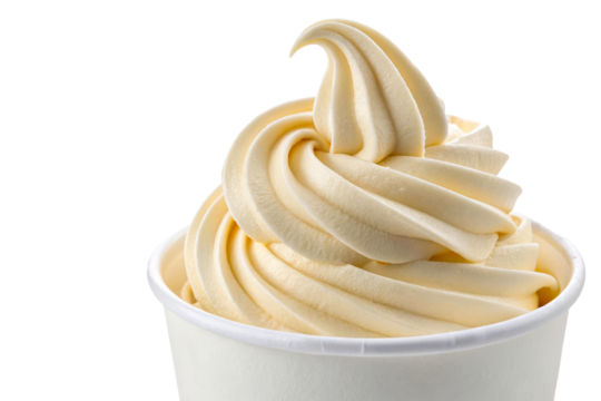 Soft serve vanilla ice cream swirl in paper cup