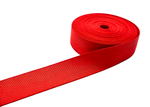 Roll of vibrant red textured webbing strap