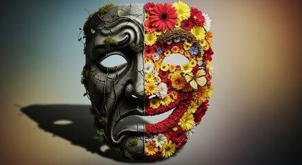 Explore the duality of nature a mask of flowers and stone concept art photography and design