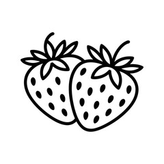 Two strawberries simple black outline doodle icon illustration