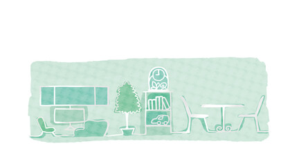 水彩で描いた室内デザイン　癒しのグリーン