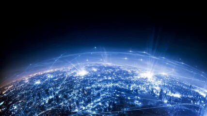 Glowing earth network—global data lines, digital planet, fintech and telecom background, futuristic blue grid for technology or startup themes - Powered by Adobe
