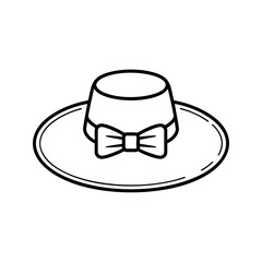 Classic Summer Boater Hat with Ribbon Bow Outline Vector Icon