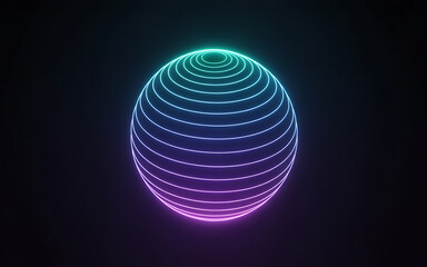 Neon glowing 3d sphere of blue and purple gradient strings on black