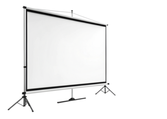 Portable projection screen with tripod stand on white background